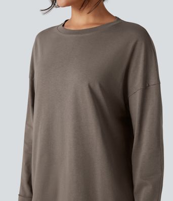 Round Neck Long Sleeve Oversized Casual Cotton T-Shirt