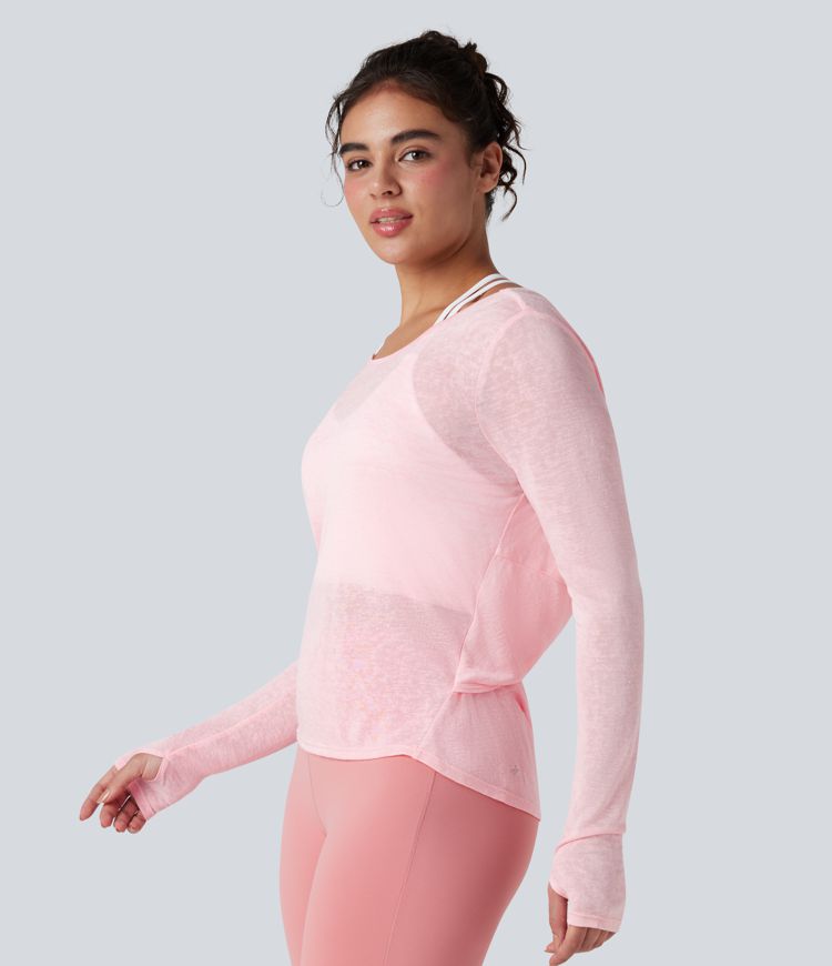 Twisted Backless Long Sleeve Thumb Holes Yoga Sports Top