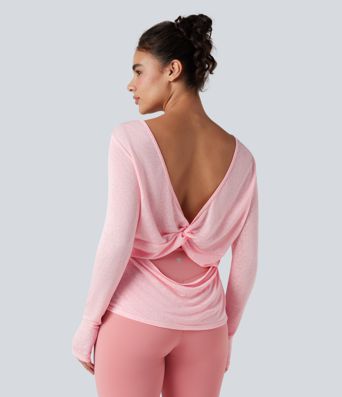 Twisted Backless Long Sleeve Thumb Holes Yoga Sports Top
