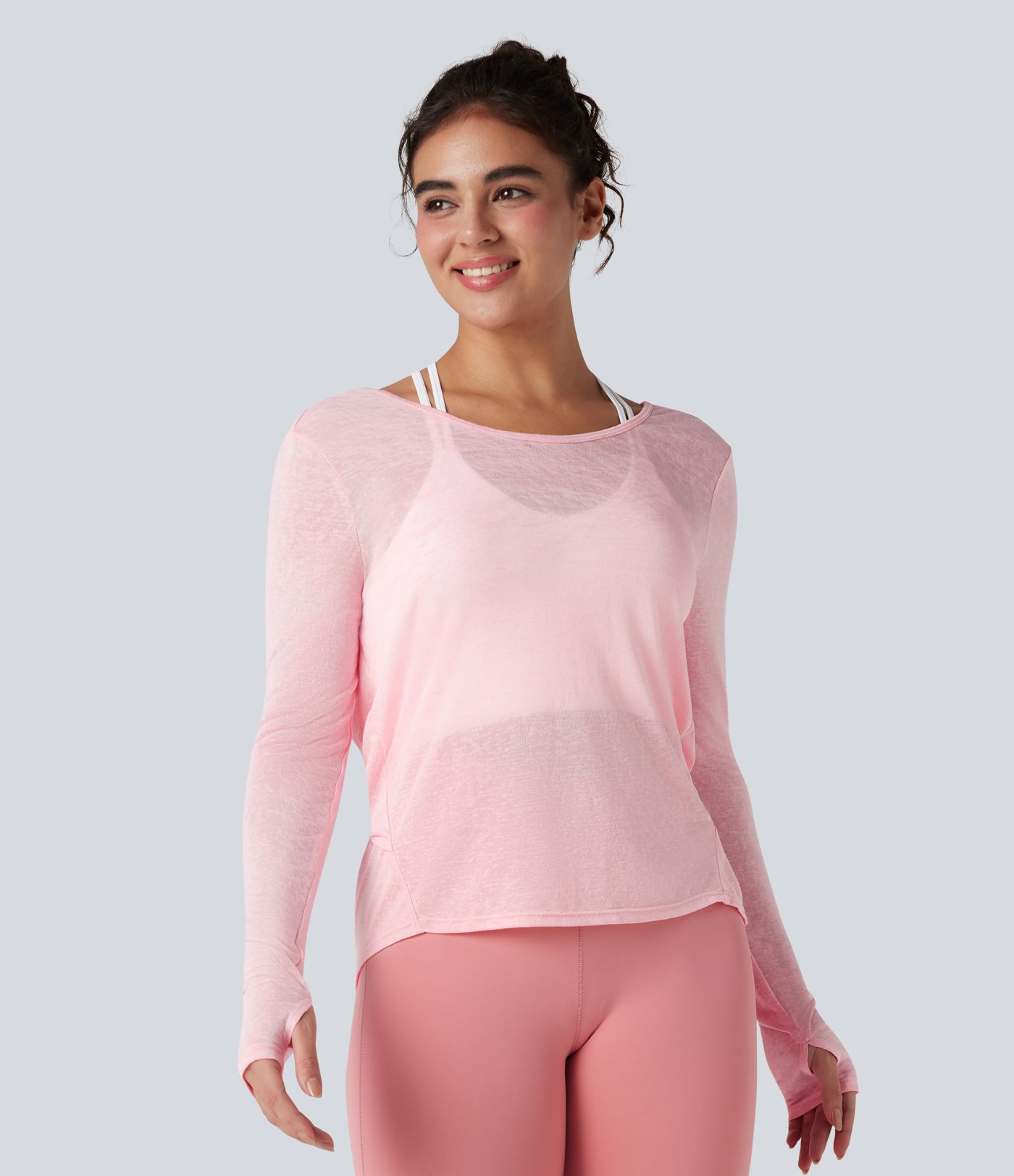 Twisted Backless Long Sleeve Thumb Holes Yoga Sports Top