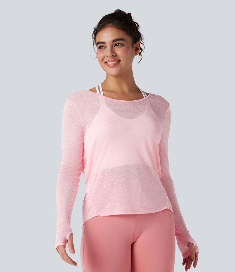 Twisted Backless Long Sleeve Thumb Holes Yoga Sports Top