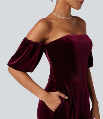 Combinaison velours bustier fendue manches bouffantes - Easy Peezy