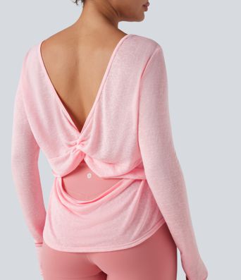 Twisted Backless Long Sleeve Thumb Holes Yoga Sports Top