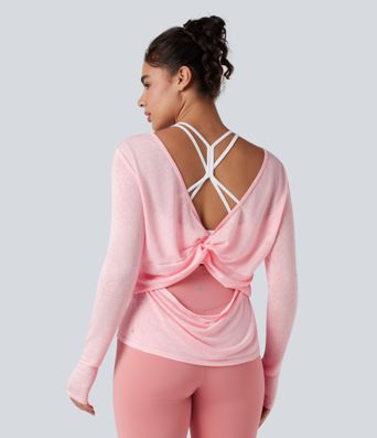 Twisted Backless Long Sleeve Thumb Holes Yoga Sports Top