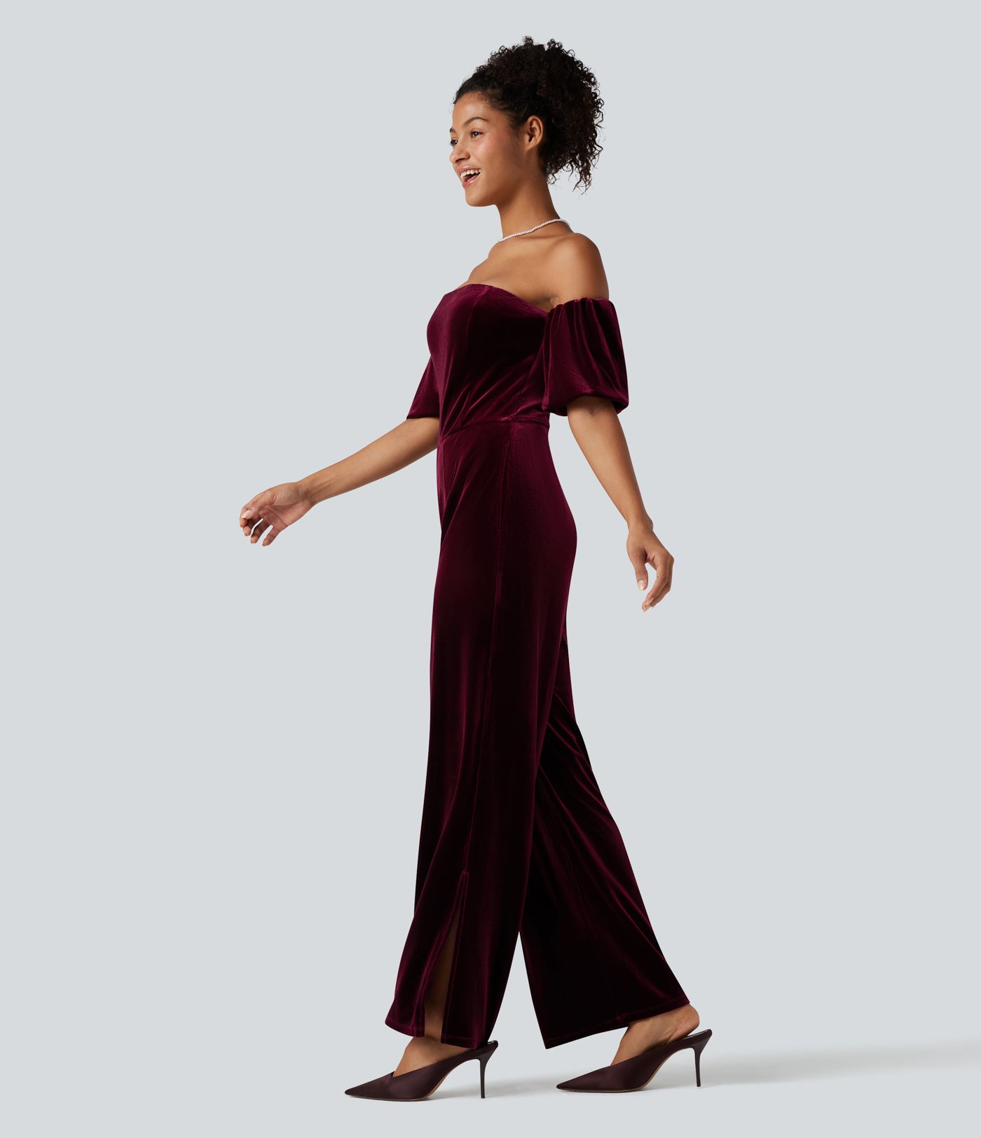 Combinaison velours bustier fendue manches bouffantes - Easy Peezy