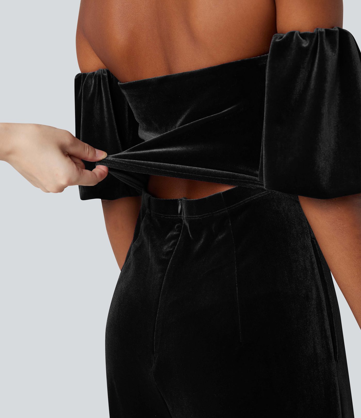 Tube Puff Sleeve Split Velvet Party Jumpsuit-Easy Peezy