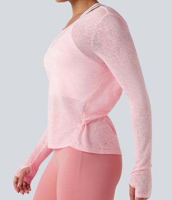 Twisted Backless Long Sleeve Thumb Holes Yoga Sports Top