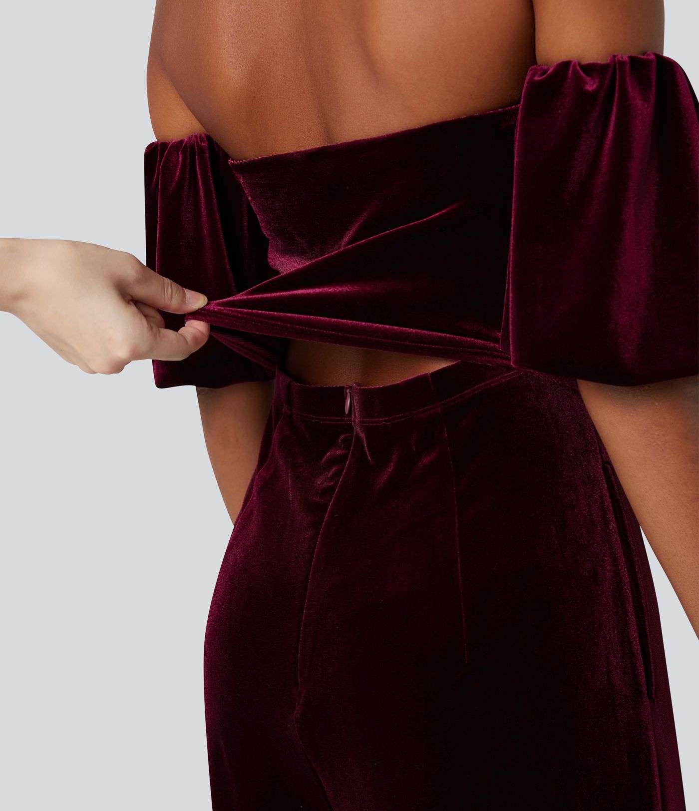 Combinaison velours bustier fendue manches bouffantes - Easy Peezy