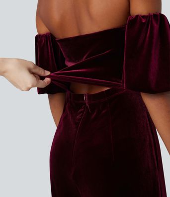 Combinaison velours bustier fendue manches bouffantes - Easy Peezy