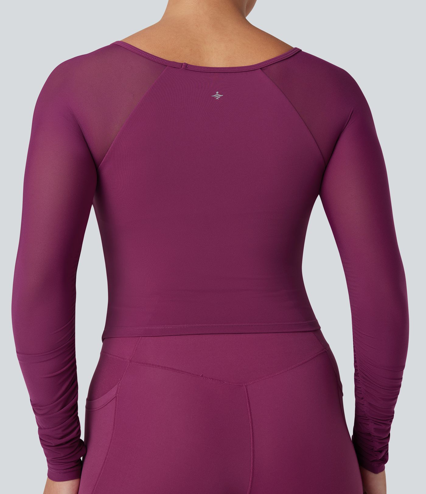 SoftlyZero™ Plush Square Neck Long Sleeve Contrast Mesh Ruched Yoga Sports Top