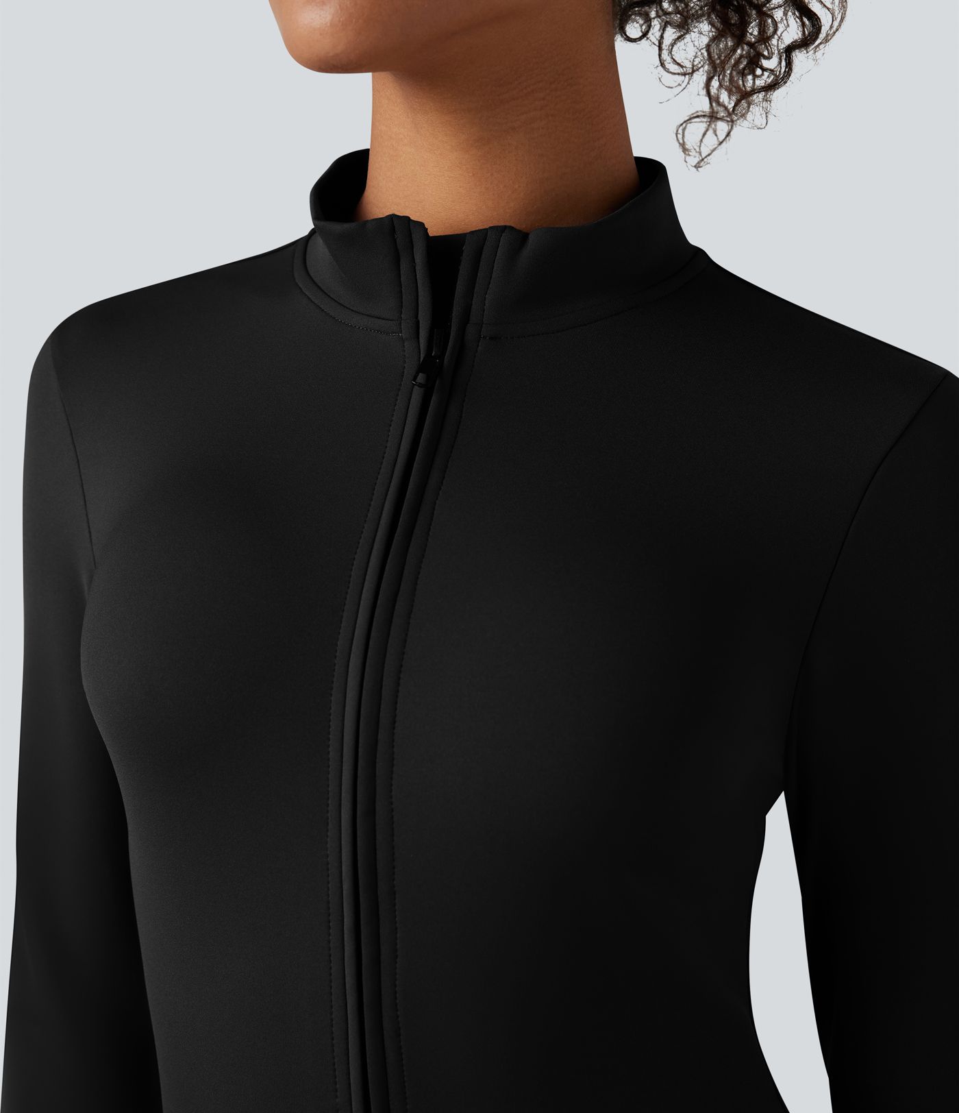 Stand Collar Long Sleeve Half Zip Fleece Yoga Jumpsuit