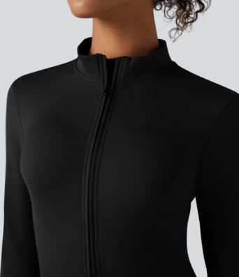 Stand Collar Long Sleeve Half Zip Fleece Yoga Jumpsuit