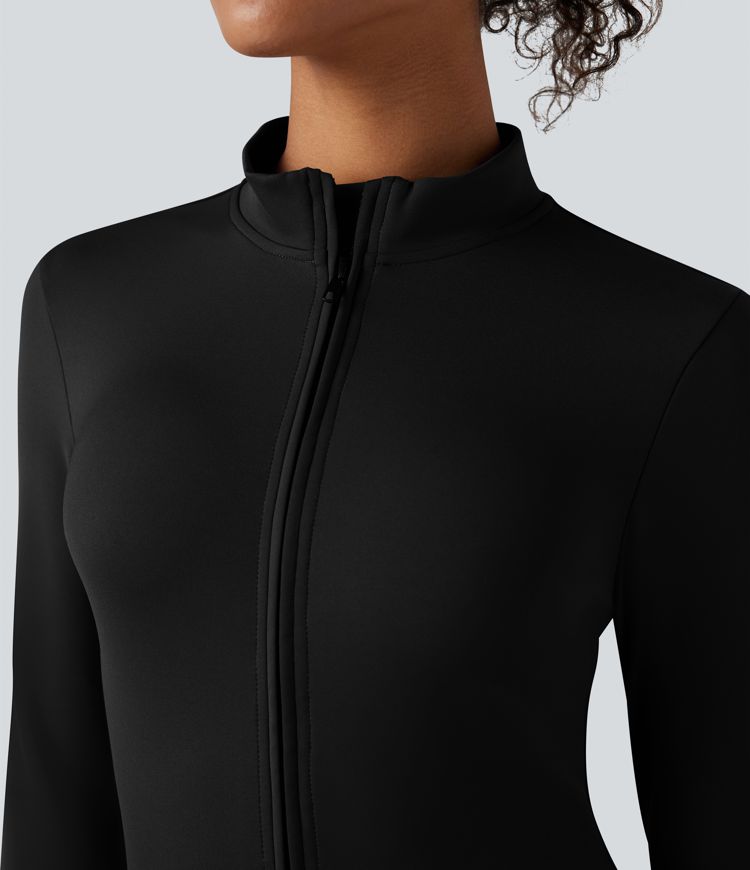 Stand Collar Long Sleeve Half Zip Fleece Yoga Jumpsuit