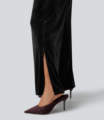 Tube Puff Sleeve Split Velvet Party Jumpsuit-Easy Peezy
