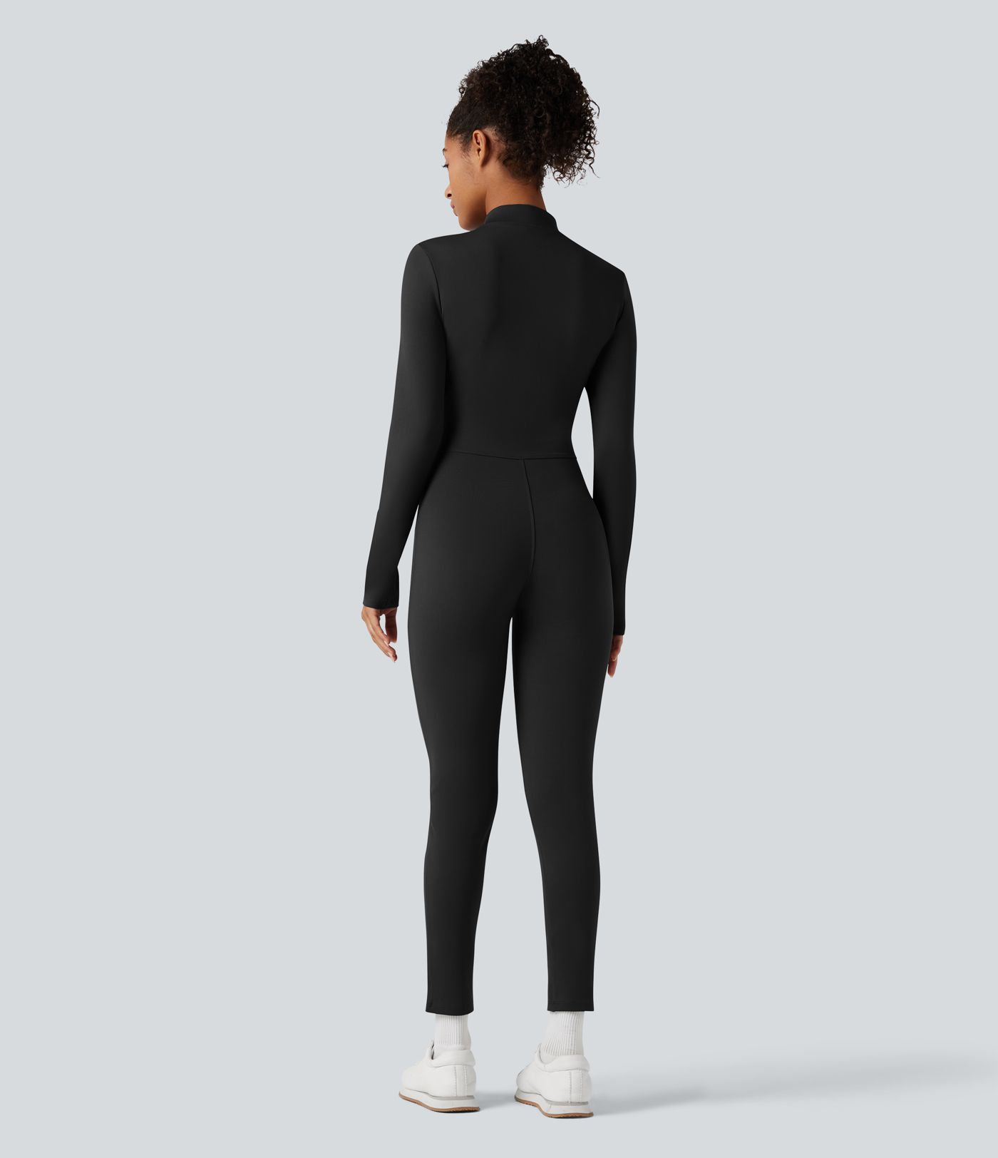 Stand Collar Long Sleeve Half Zip Fleece Yoga Jumpsuit