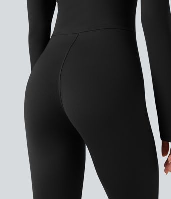 Stand Collar Long Sleeve Half Zip Fleece Yoga Jumpsuit