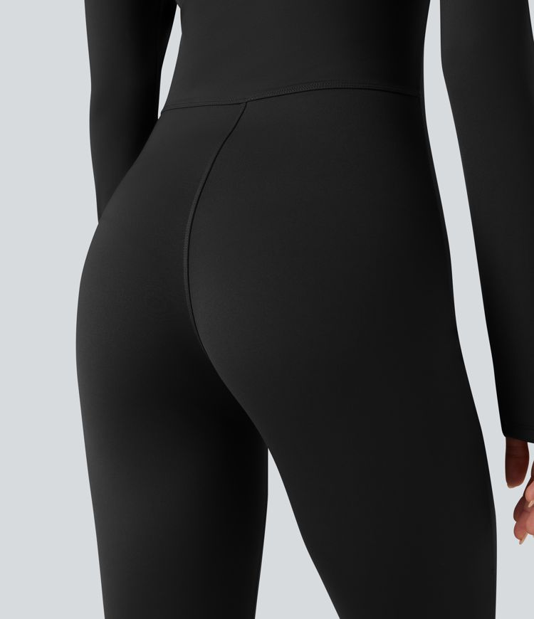 Stand Collar Long Sleeve Half Zip Fleece Yoga Jumpsuit