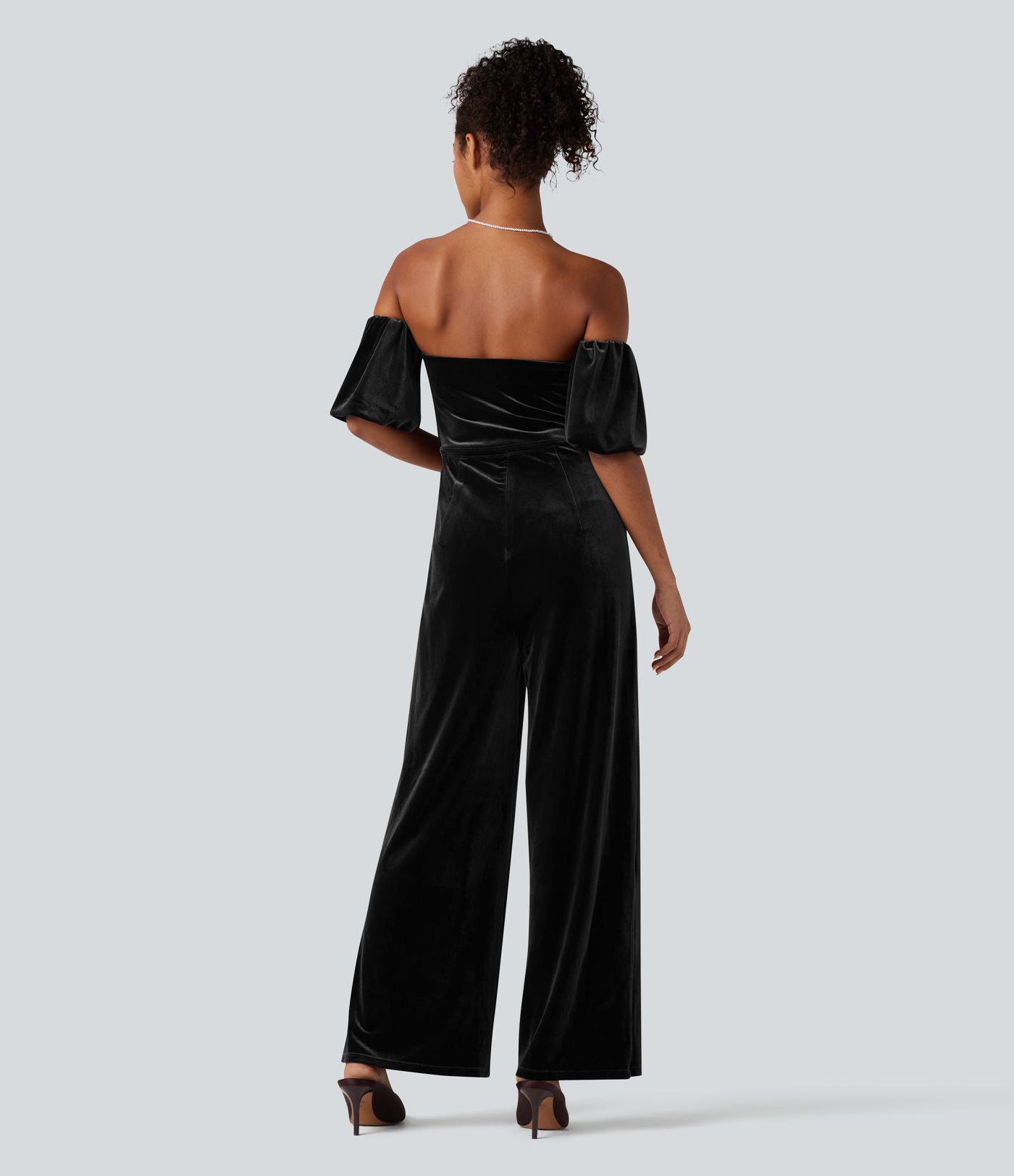 Tube Puff Sleeve Split Velvet Party Jumpsuit-Easy Peezy