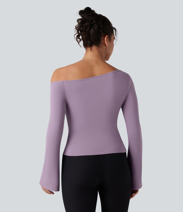 SoftlyZero™ Plush One Shoulder Long Sleeve Ruched Asymmetric Hem Yoga Sports Top