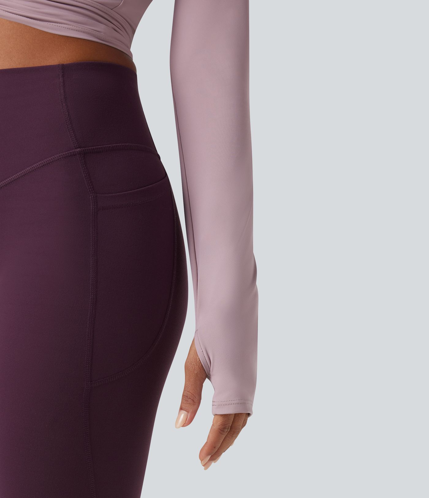 SoftlyZero™ Airy Round Neck Long Sleeve Thumb Hole Tie Back Cool Touch Cropped Yoga Top