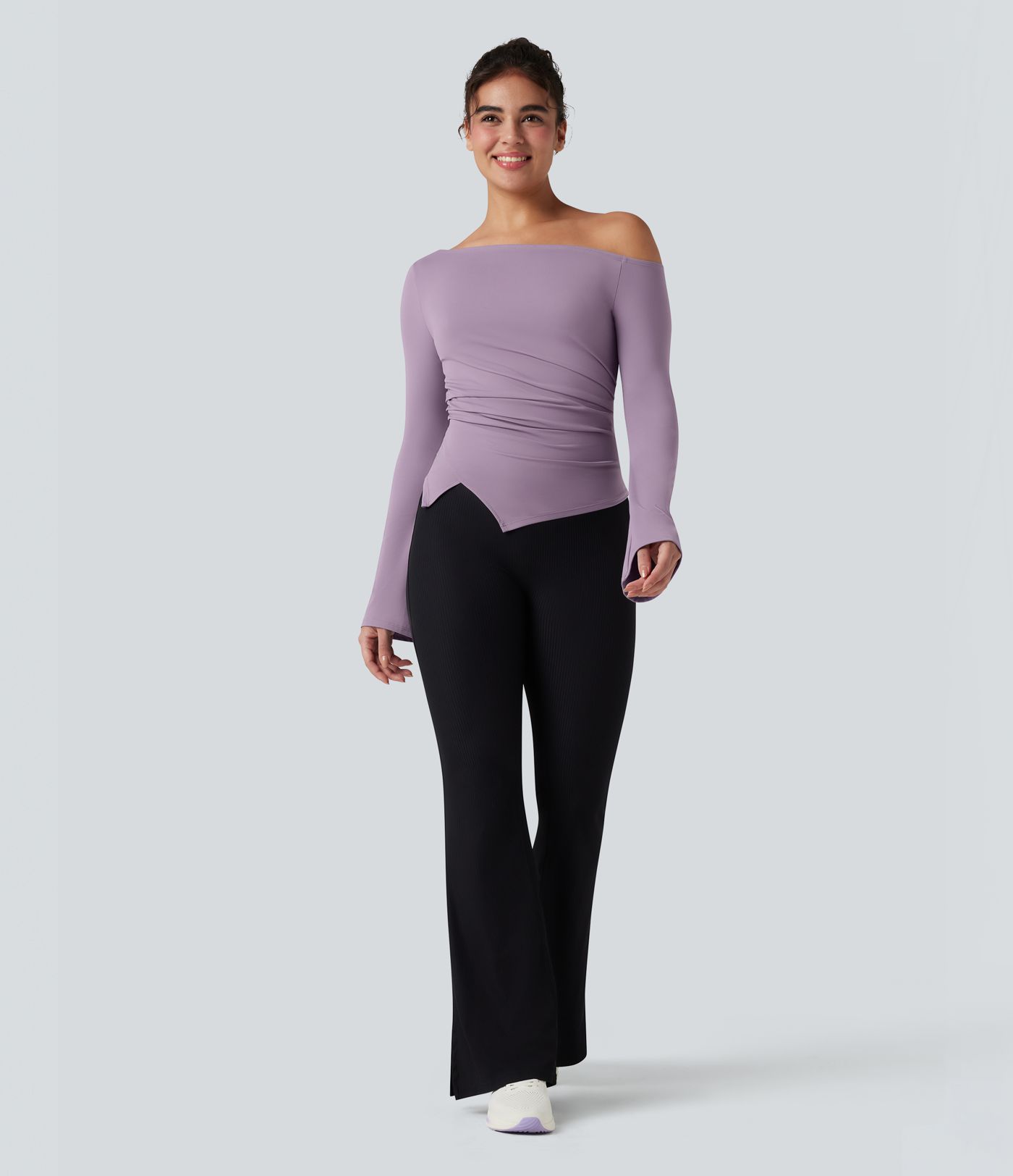 SoftlyZero™ Plush Ein-Schulter-Langarm-Top mit Raffung und asymmetrischem Saum für Yoga/Sport