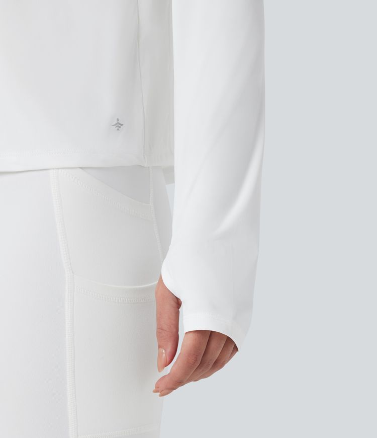 Long Sleeve Thumb Hole Cut Out Cool Touch Quick Dry Yoga Sports Top