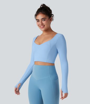 Push-Up Long Sleeve Thumb Hole Cropped Yoga Sports Top