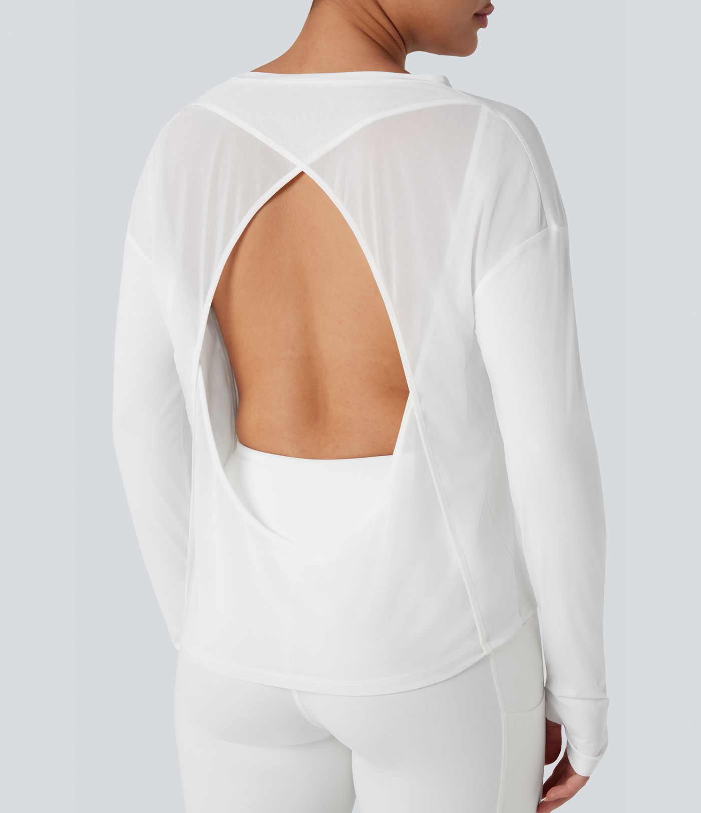 Long Sleeve Thumb Hole Cut Out Cool Touch Quick Dry Yoga Sports Top