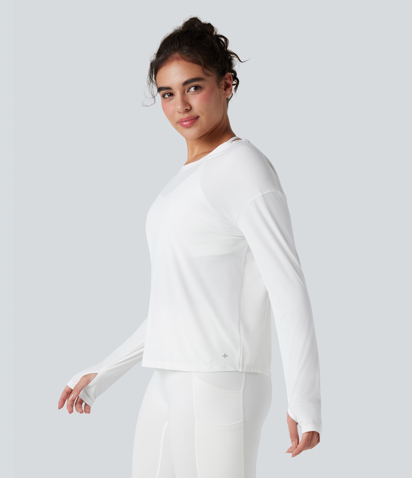 Long Sleeve Thumb Hole Cut Out Cool Touch Quick Dry Yoga Sports Top