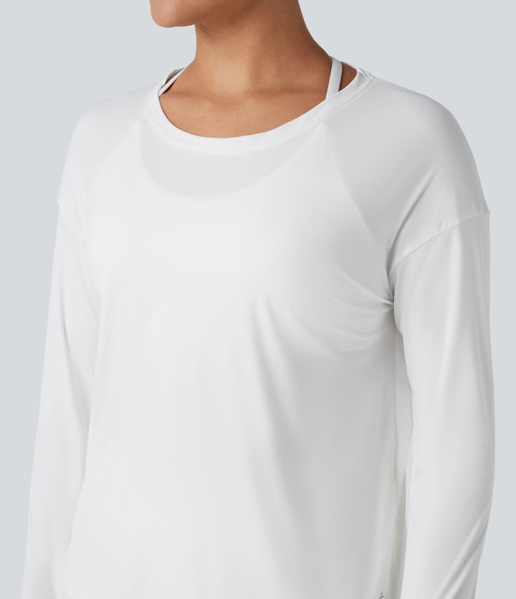 Long Sleeve Thumb Hole Cut Out Cool Touch Quick Dry Yoga Sports Top