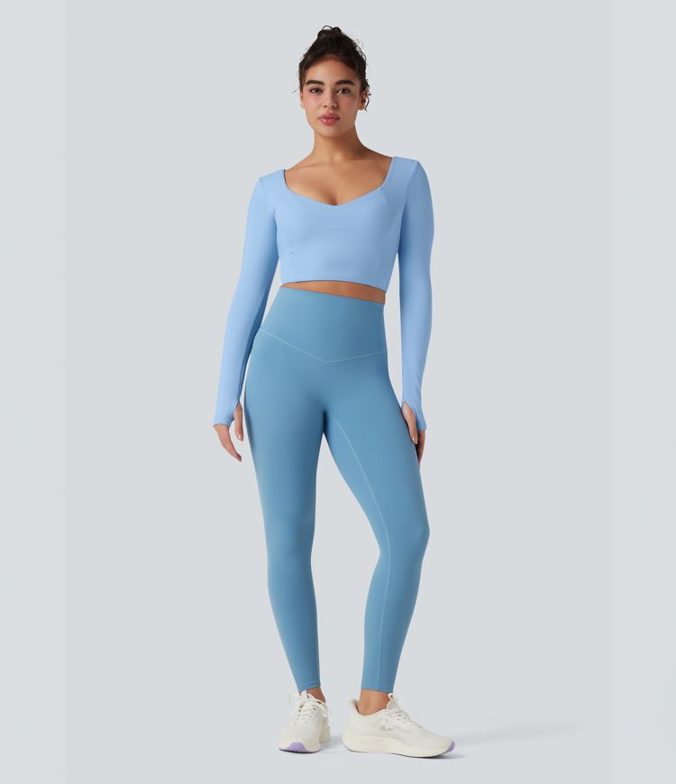 Push-Up Long Sleeve Thumb Hole Cropped Yoga Sports Top
