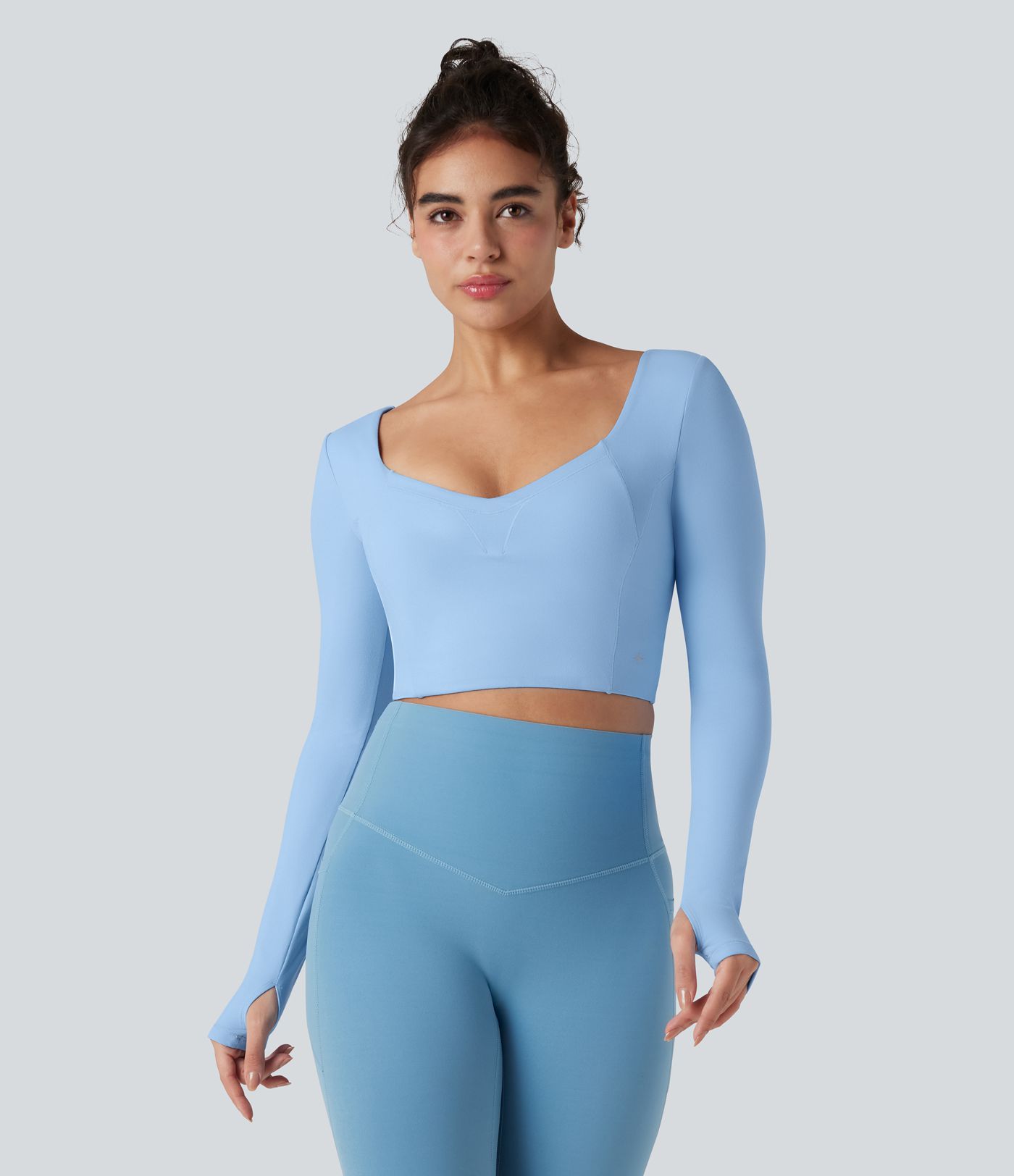Push-Up Long Sleeve Thumb Hole Cropped Yoga Sports Top