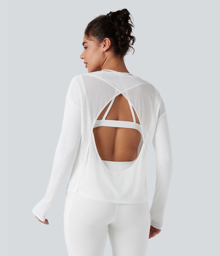 Long Sleeve Thumb Hole Cut Out Cool Touch Quick Dry Yoga Sports Top
