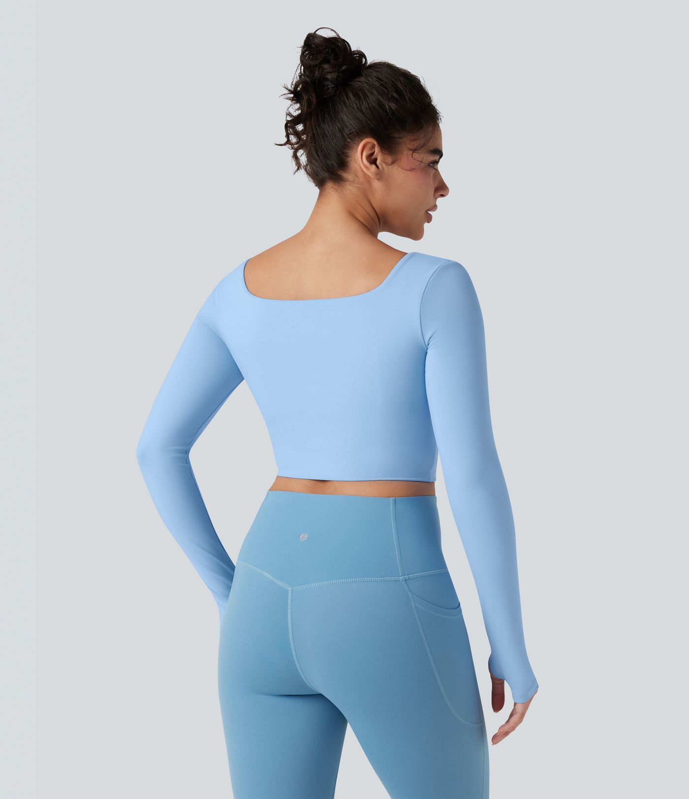 Push-Up Long Sleeve Thumb Hole Cropped Yoga Sports Top