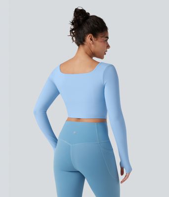Push-Up Long Sleeve Thumb Hole Cropped Yoga Sports Top