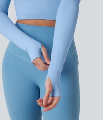 Push-Up Long Sleeve Thumb Hole Cropped Yoga Sports Top