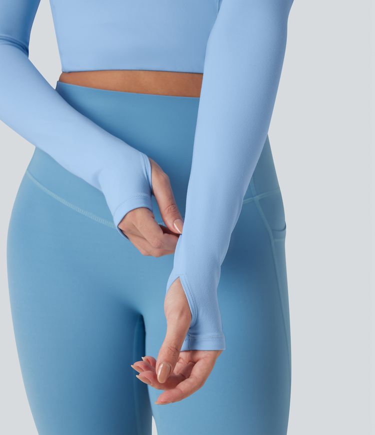Push-Up Long Sleeve Thumb Hole Cropped Yoga Sports Top