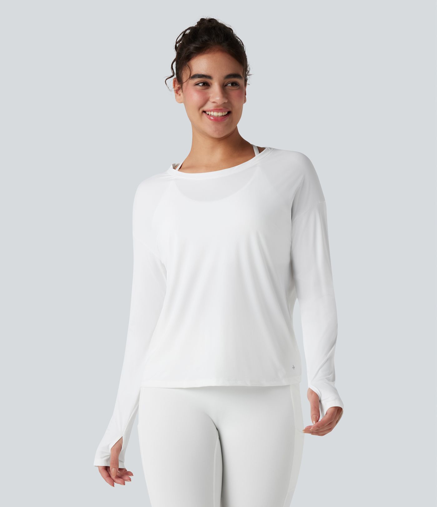 Long Sleeve Thumb Hole Cut Out Cool Touch Quick Dry Yoga Sports Top