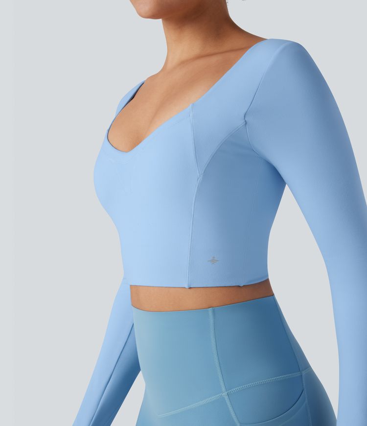 Push-Up Long Sleeve Thumb Hole Cropped Yoga Sports Top