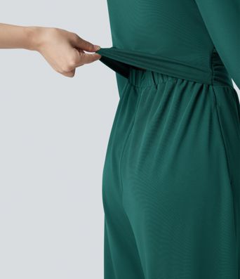 Square Neck Long Sleeve Work Jumpsuit with Pockets-Easy Peezy Edition