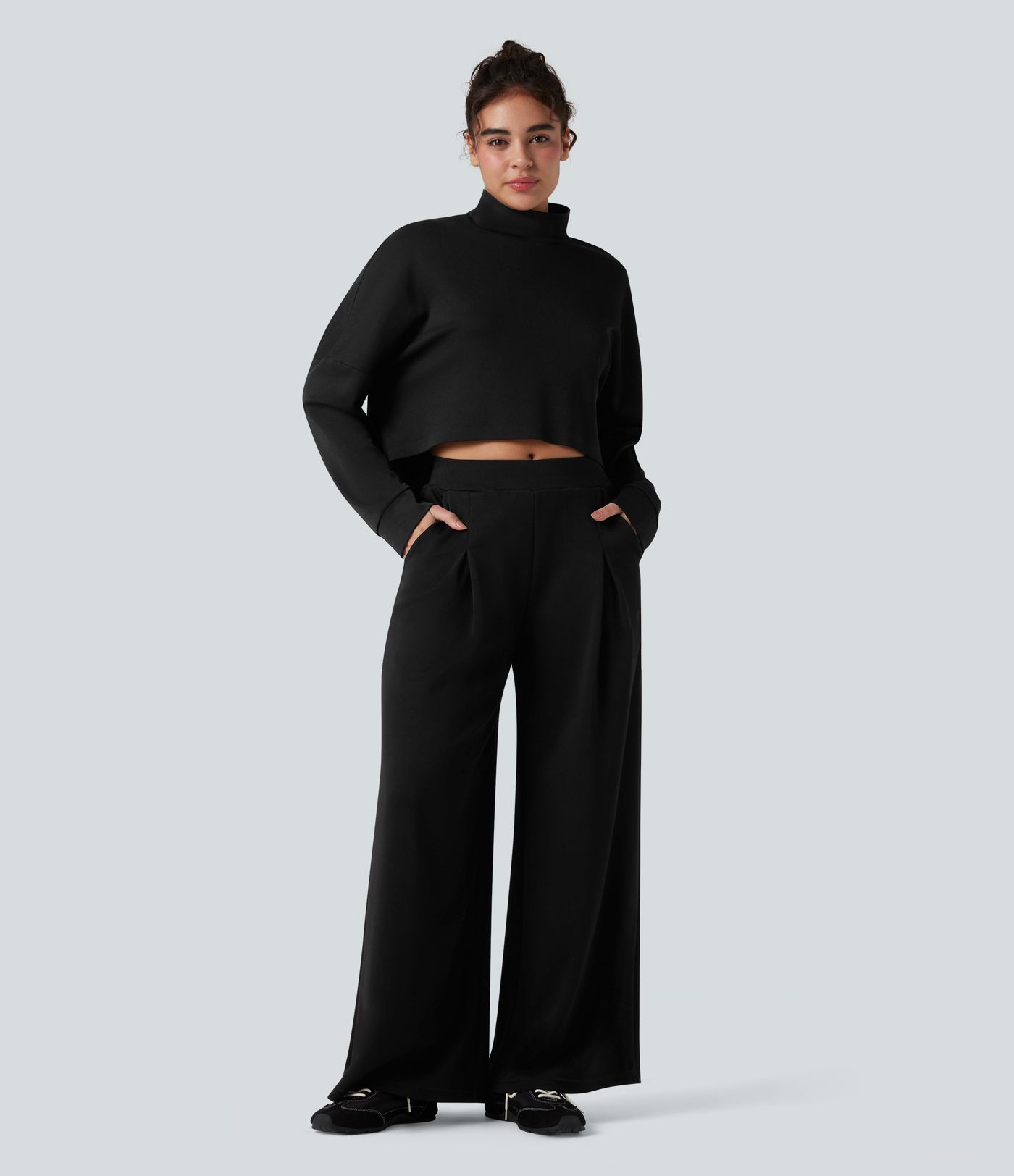 High-neck Long Sleeve High Low Oversized Casual Sweatshirt