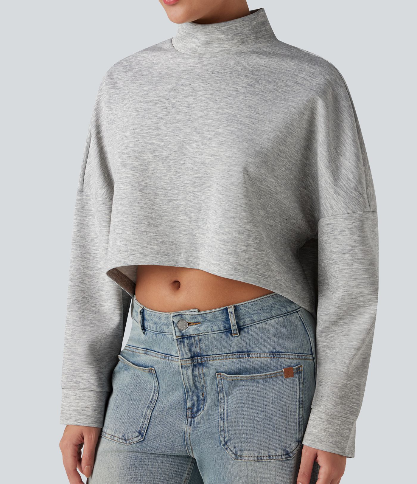 High-neck Long Sleeve High Low Oversized Casual Sweatshirt
