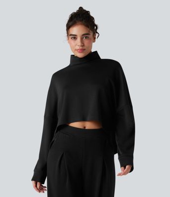 High-neck Long Sleeve High Low Oversized Casual Sweatshirt