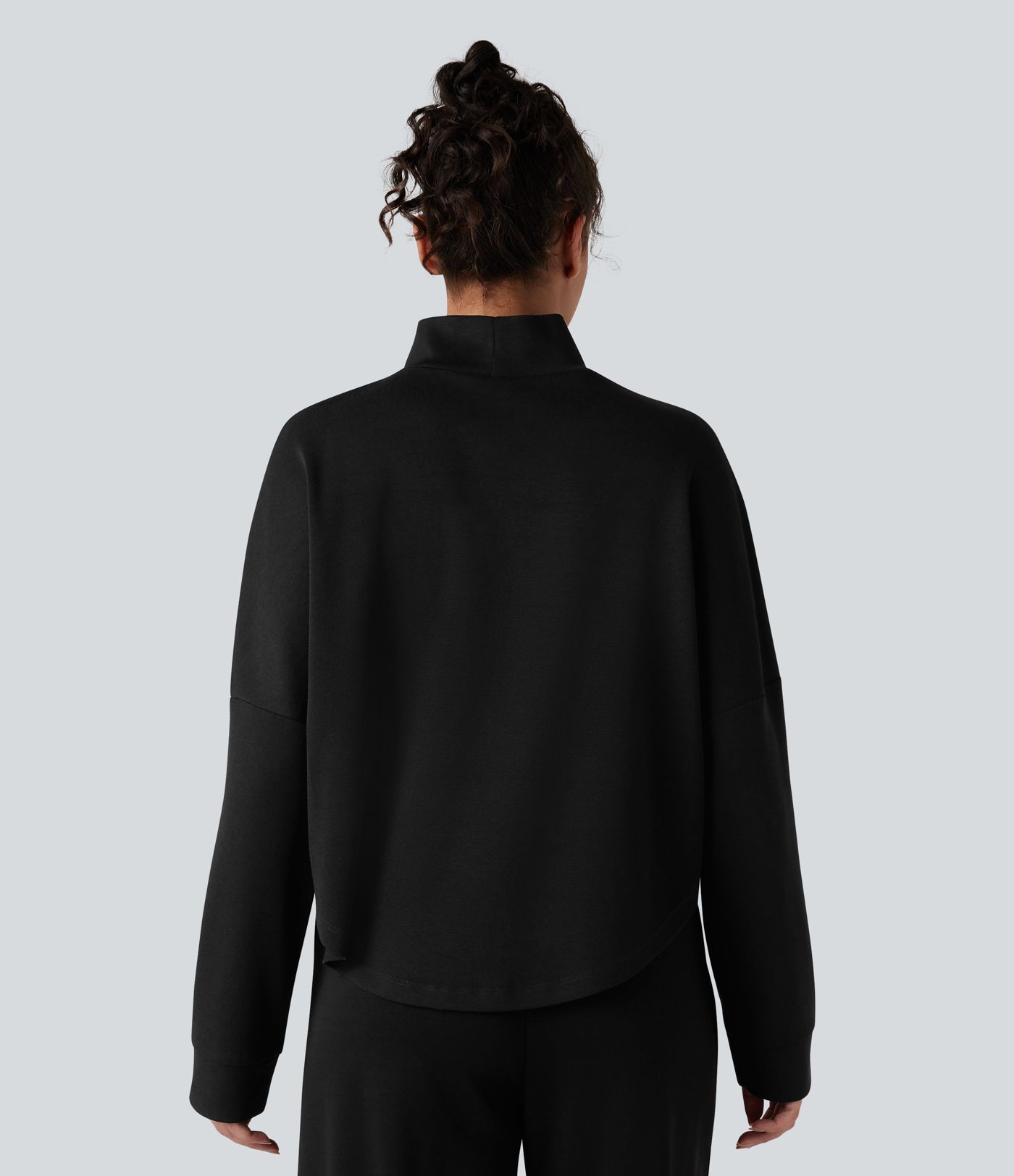 High-neck Long Sleeve High Low Oversized Casual Sweatshirt