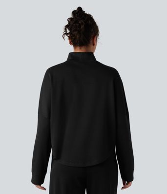 High-neck Long Sleeve High Low Oversized Casual Sweatshirt