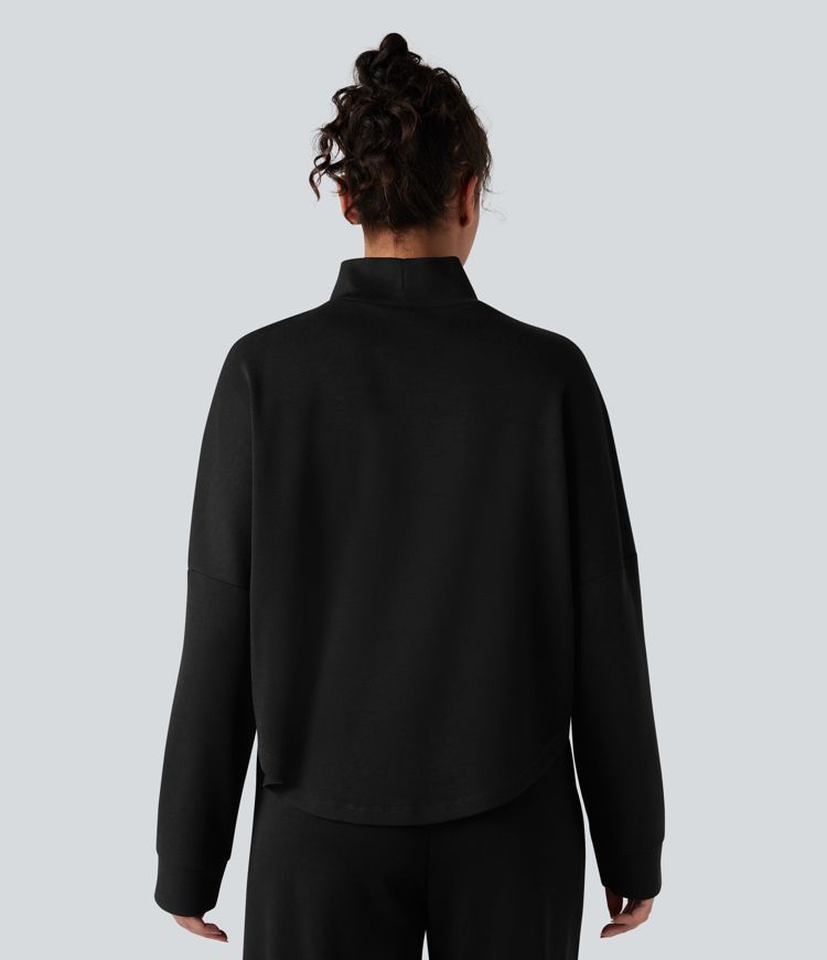 High-neck Long Sleeve High Low Oversized Casual Sweatshirt