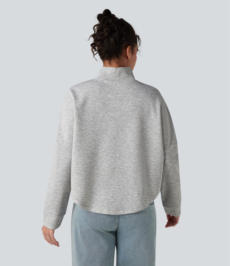 High-neck Long Sleeve High Low Oversized Casual Sweatshirt