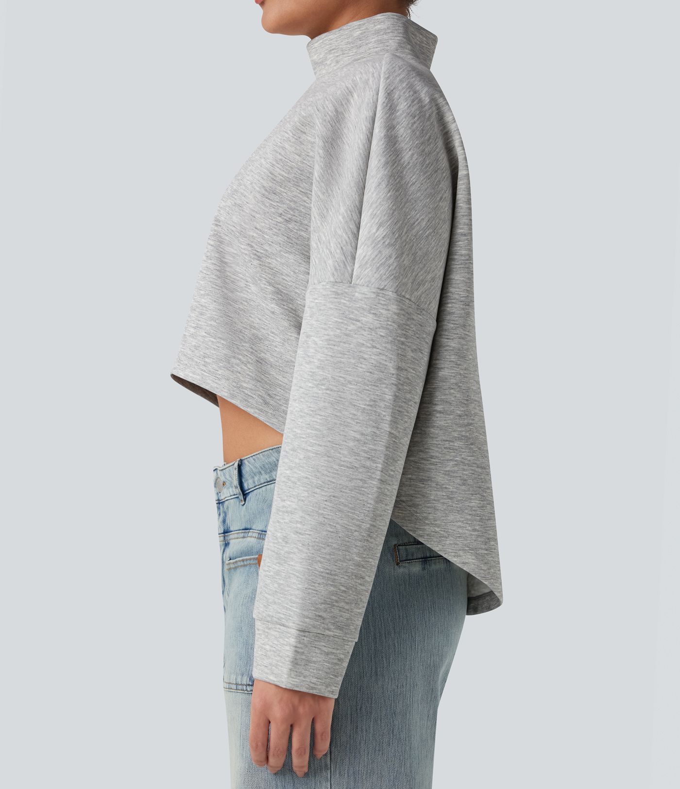 High-neck Long Sleeve High Low Oversized Casual Sweatshirt