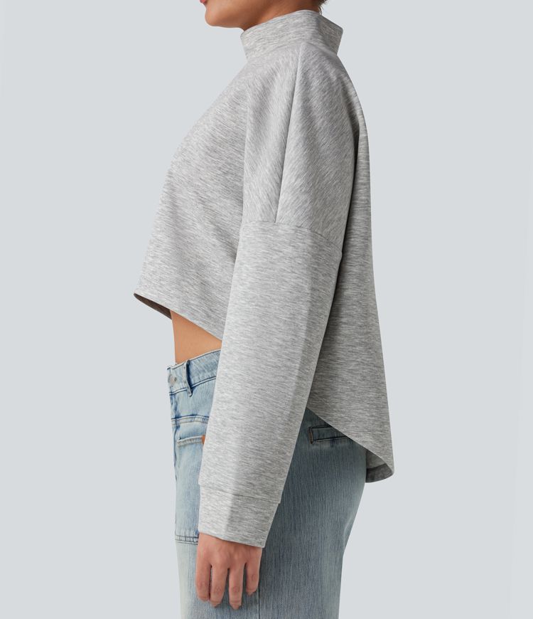 High-neck Long Sleeve High Low Oversized Casual Sweatshirt