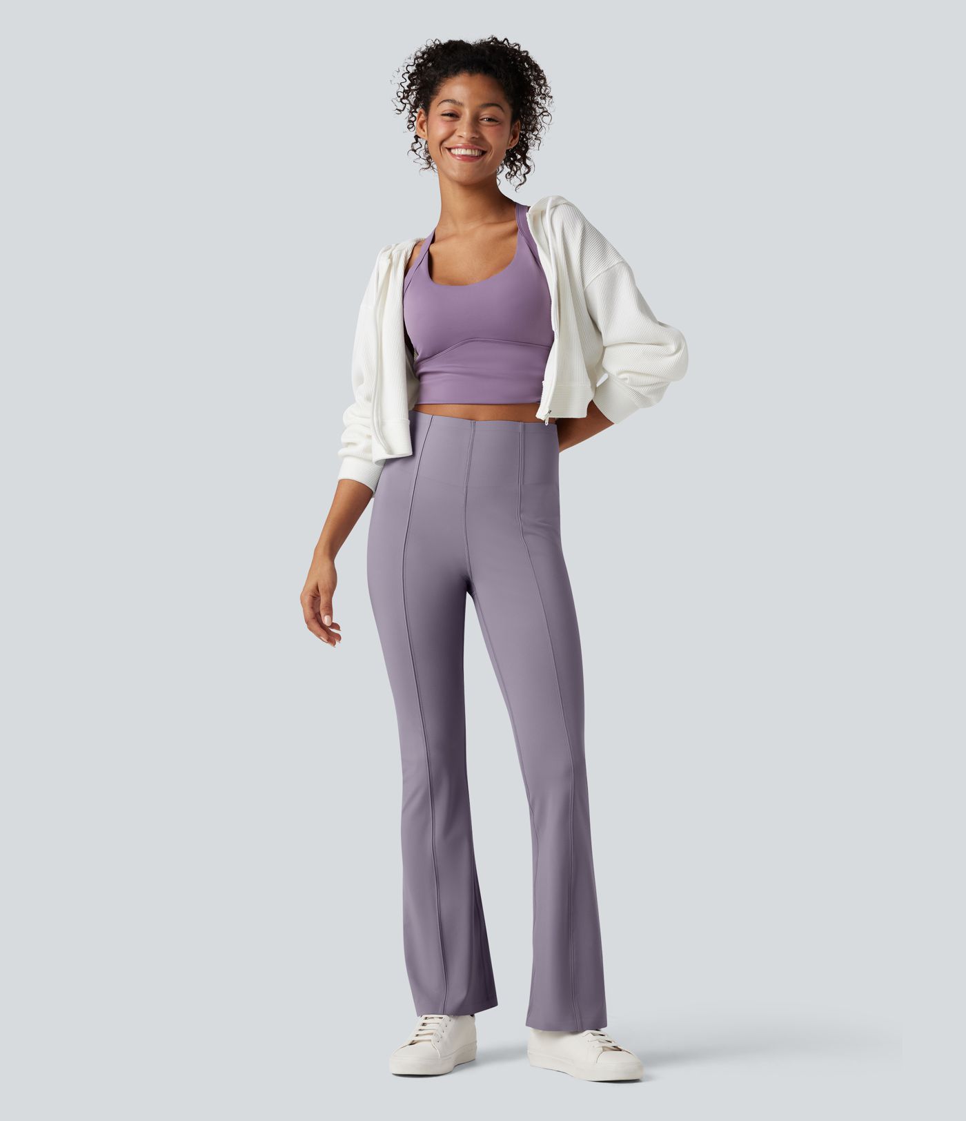 Pantalon bootcut décontracté taille haute à effet ventre plat avec poche